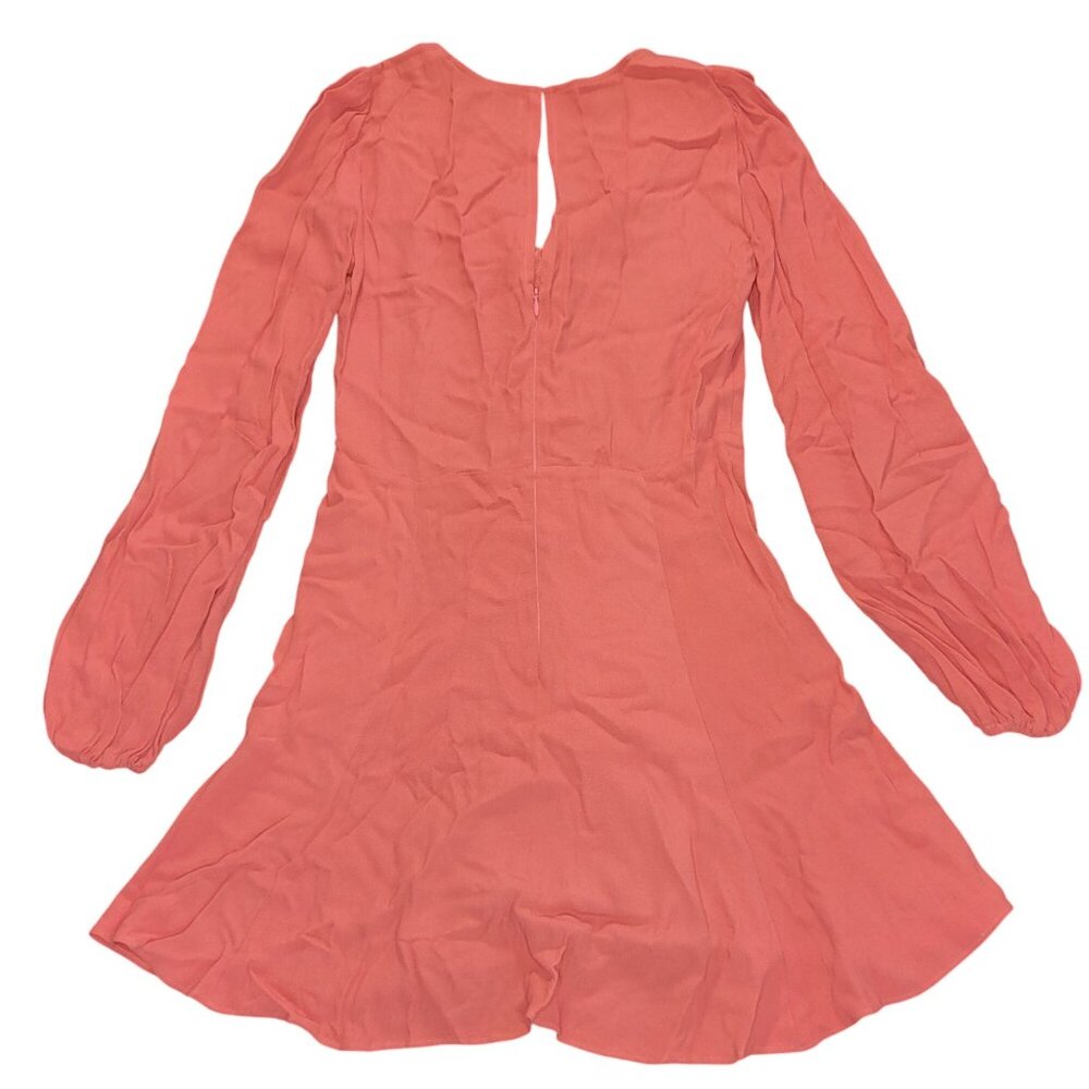 Reformation Women Dress Sz 6 Coral Pink Long-Sleeve Mini Flowy Skirt Tie Front - Picture 2 of 11